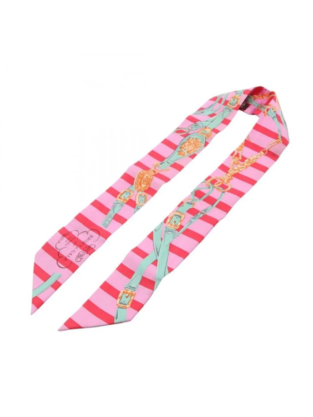 Hermes Scarf Twilly Brides de Gala Bayadere Ribbon Pink Silk